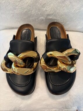 JW Anderson Chunky Napa Chain Slide Black Leather Slip-On Mules
